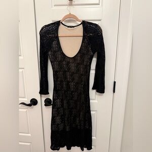 Simone Black Crochet/Knit Scoop Neck Dress